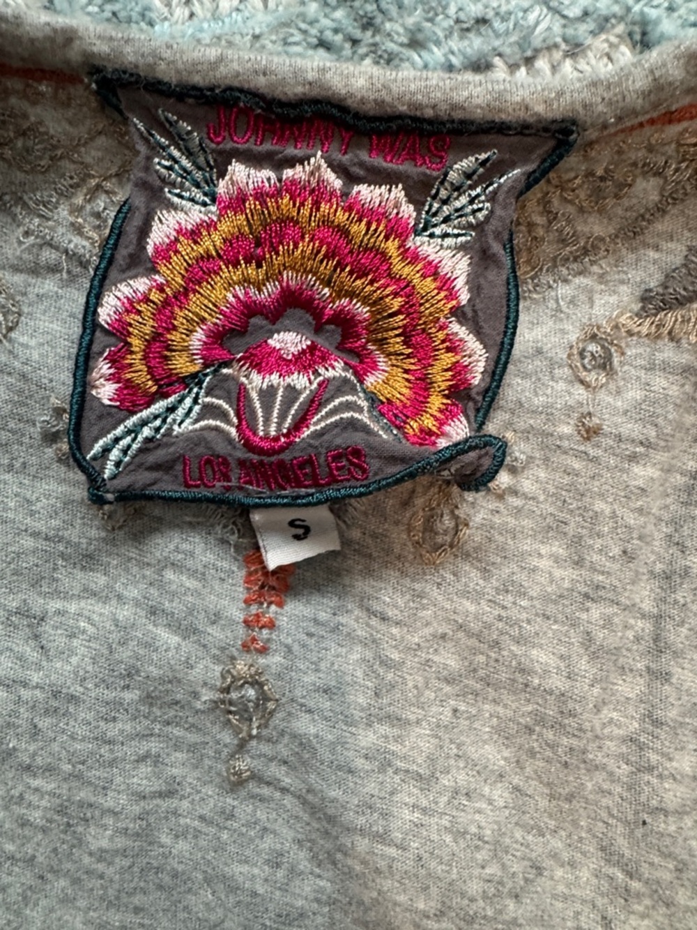 Johnny Was Gray Tank Top with Coral and Peach Embroidery - Picture 2 of 7